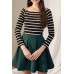 Black Boat Neck Striped Long Sleeves Tee