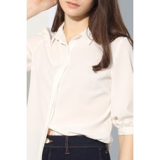 White 3/4 Sleeves Button Down Shirt