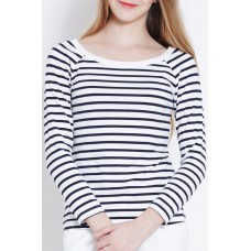 Dark Navy Striped Long Sleeves Tee