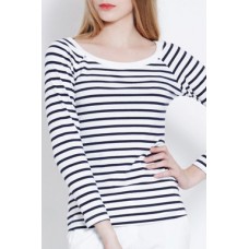 Dark Navy Striped Long Sleeves Tee