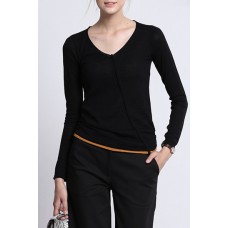 Black V Neck Long Sleeves Tee