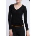 Black V Neck Long Sleeves Tee