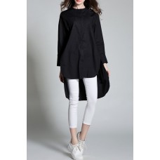 Black High Low Button Down Shirt