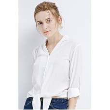 White Bow Button Down Shirt