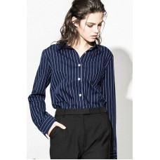 Navy Blue Striped Button Down Shirt