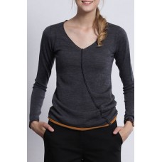 Grey V Neck Long Sleeves Tee