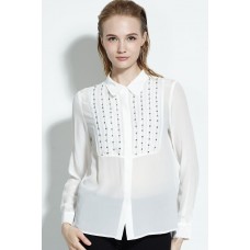 White Beading Button Down Shirt