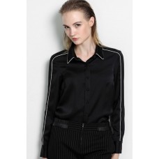 Black Contrast Collar Button Down Shirt