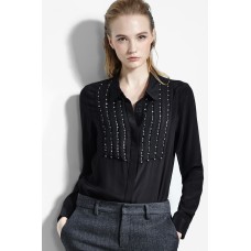 Black Beading Button Down Shirt