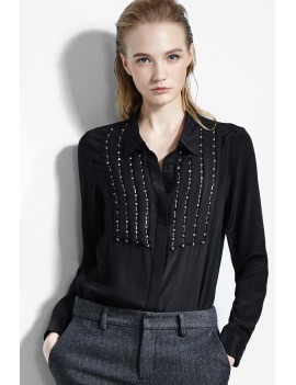 Black Beading Button Down Shirt