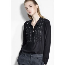 Black Beading Button Down Shirt