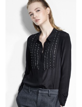 Black Beading Button Down Shirt