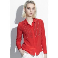 Red Beading Button Down Shirt