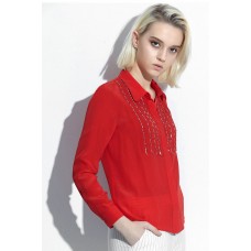 Red Beading Button Down Shirt