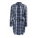 Blue Plaid Buttons Shirt with Belt