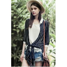 Navy Blue Striped Buttoned Shirt