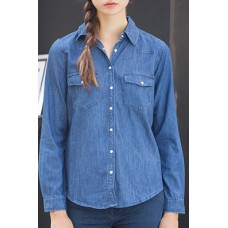 Dark Blue Pockets Denim Button Down Shirt