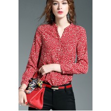 Red Print Button Down Shirt