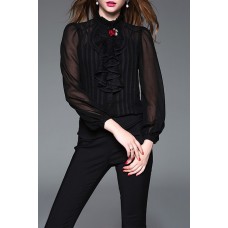 Black Ruffled Shirt With Cami Top