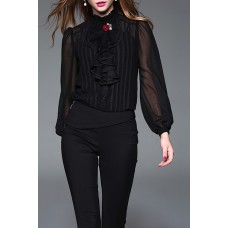 Black Ruffled Shirt With Cami Top