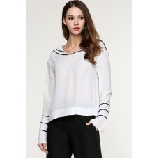 White Sailor Collar Long Tee