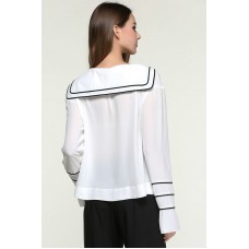 White Sailor Collar Long Tee