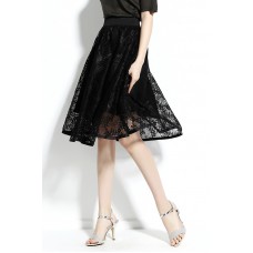 Black Lace Knee Length Skirt