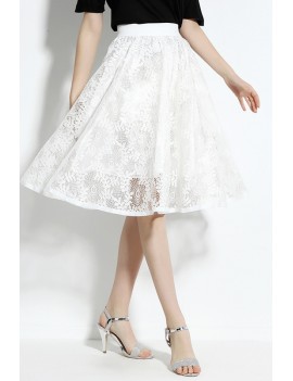 White Lace Knee Length Skirt