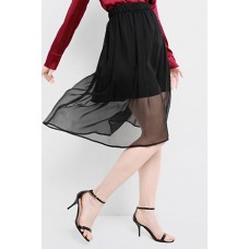 Black Silk Knee Length Skirt