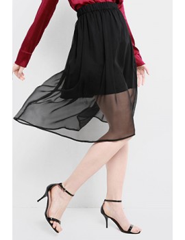 Black Silk Knee Length Skirt