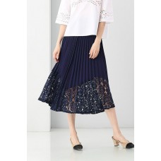 Blue Lace Pleated Skirt