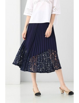 Blue Lace Pleated Skirt