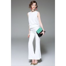 White Sleeveless Top with Flared Pants