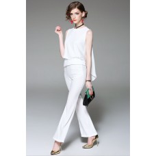 White Sleeveless Top with Flared Pants