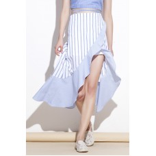 Light Sky Vertical Stripped Ruffles Skirt