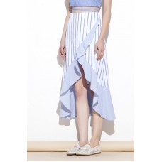 Light Sky Vertical Stripped Ruffles Skirt