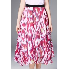 Red Print A-line Silk Midi Skirt