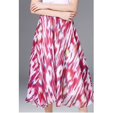 Red Print A-line Silk Midi Skirt