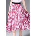 Red Print A-line Silk Midi Skirt