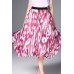 Red Print A-line Silk Midi Skirt