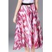 Red Print A-line Silk Midi Skirt