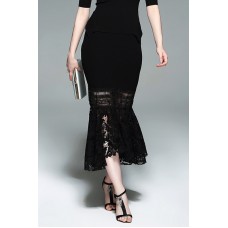 Black Knitting Mermaid Lace Bottom Skirt