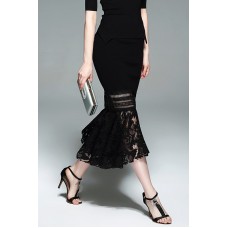 Black Knitting Mermaid Lace Bottom Skirt