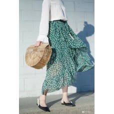 Green Print High Waist Skirt