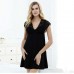 Black V-neck Solid Nightgown