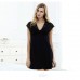 Black V-neck Solid Nightgown