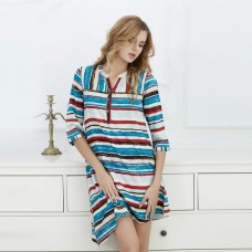 Blue Stripped Half Sleeves Nightgown