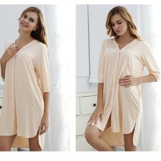 Light Orange V-neck Button Down Nightgown