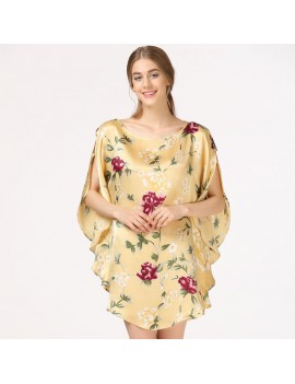 Yellow Floral Print Flared Sleeves Nightgown