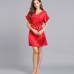 Red Short Sleeves V-neck Belt Chemises